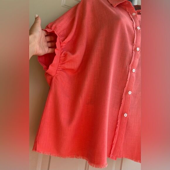 Angee Oversized Collared Blouse in Coral Size Small - Picture 8 of 12